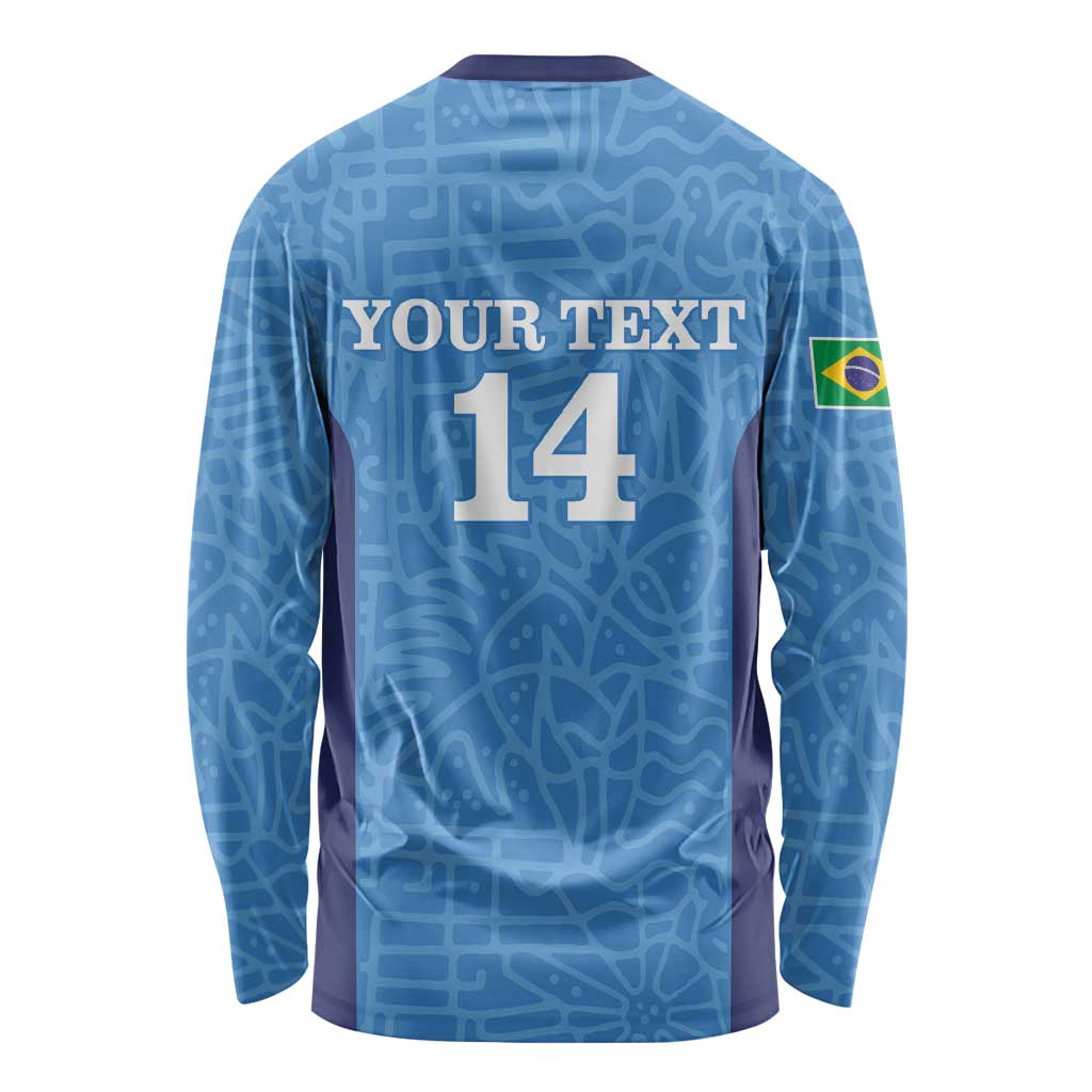 Custom Brazil Football Long Sleeve Shirt Vamos Selecao - Blue - Wonder Print Shop