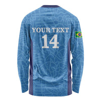 Custom Brazil Football Long Sleeve Shirt Vamos Selecao - Blue - Wonder Print Shop