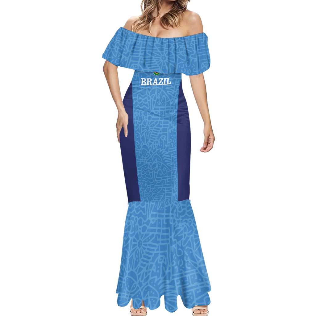 Custom Brazil Football Mermaid Dress Vamos Selecao - Blue - Wonder Print Shop