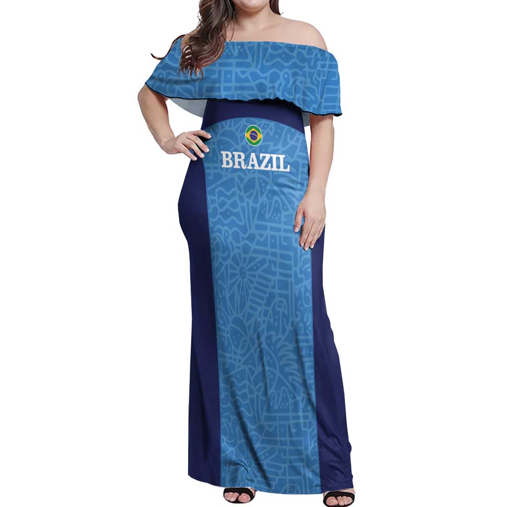 Custom Brazil Football Off Shoulder Maxi Dress Vamos Selecao - Blue - Wonder Print Shop
