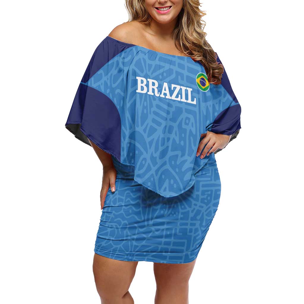 Custom Brazil Football Off Shoulder Short Dress Vamos Selecao - Blue - Wonder Print Shop