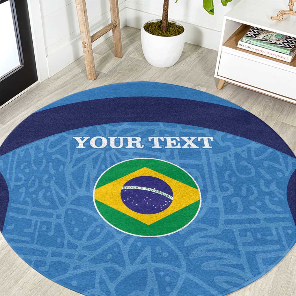 Custom Brazil Football Round Carpet Vamos Selecao - Blue