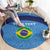 Custom Brazil Football Round Carpet Vamos Selecao - Blue