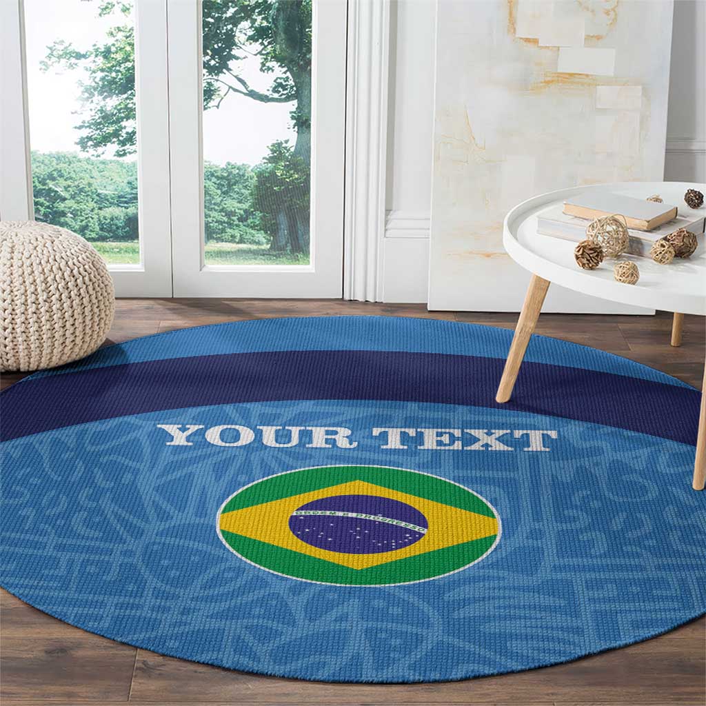 Custom Brazil Football Round Carpet Vamos Selecao - Blue