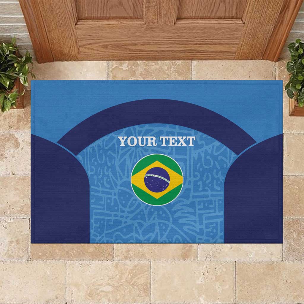 Custom Brazil Football Rubber Doormat Vamos Selecao - Blue - Wonder Print Shop