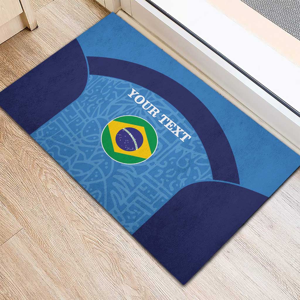 Custom Brazil Football Rubber Doormat Vamos Selecao - Blue - Wonder Print Shop