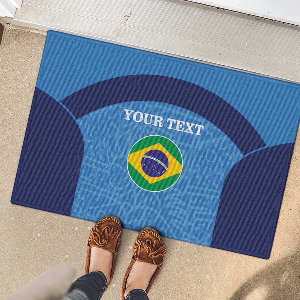 Custom Brazil Football Rubber Doormat Vamos Selecao - Blue - Wonder Print Shop