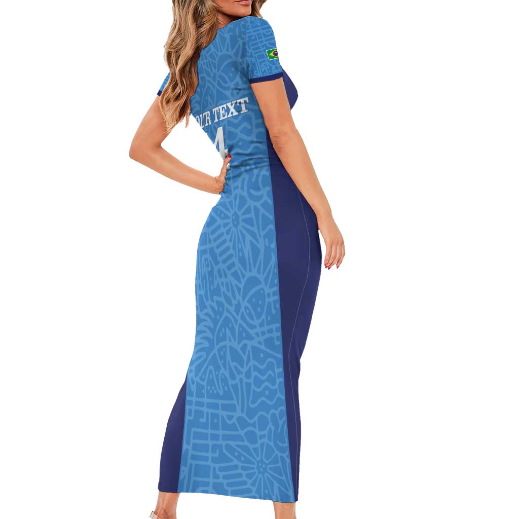 Custom Brazil Football Short Sleeve Bodycon Dress Vamos Selecao - Blue - Wonder Print Shop