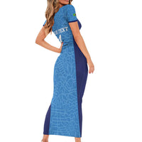 Custom Brazil Football Short Sleeve Bodycon Dress Vamos Selecao - Blue - Wonder Print Shop
