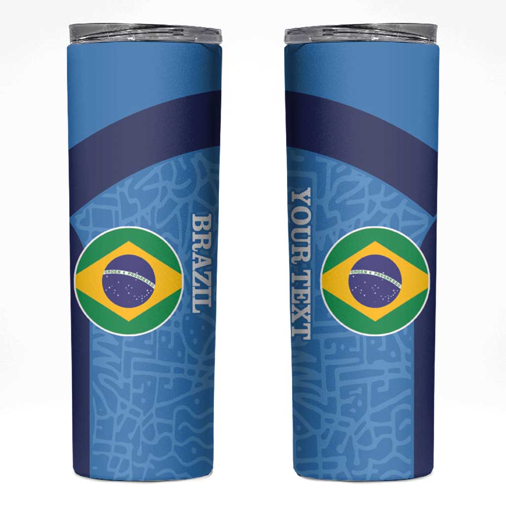Custom Brazil Football Skinny Tumbler Vamos Selecao - Blue - Wonder Print Shop