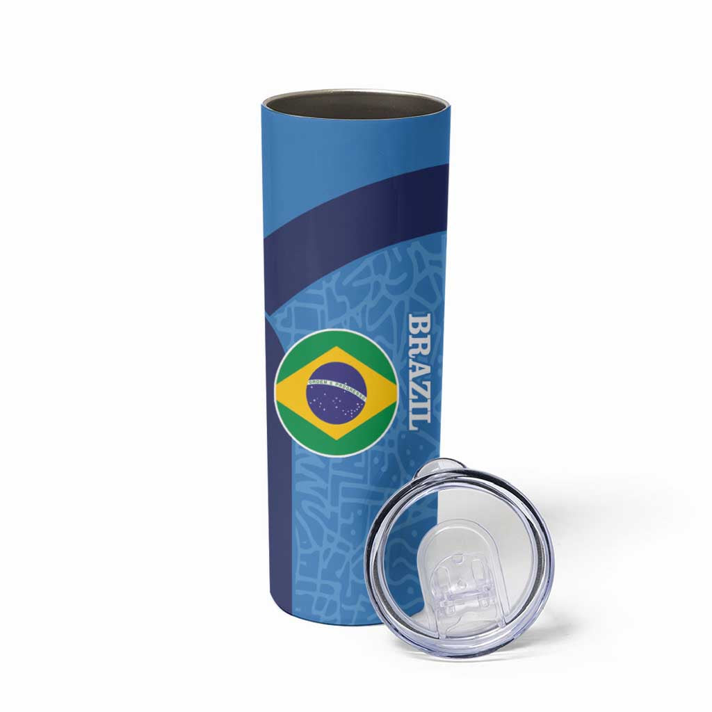 Custom Brazil Football Skinny Tumbler Vamos Selecao - Blue - Wonder Print Shop