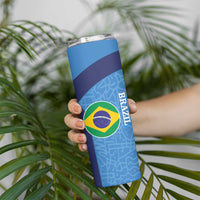 Custom Brazil Football Skinny Tumbler Vamos Selecao - Blue - Wonder Print Shop