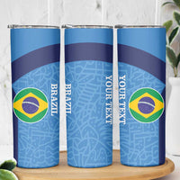 Custom Brazil Football Skinny Tumbler Vamos Selecao - Blue - Wonder Print Shop