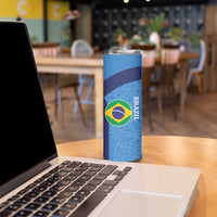 Custom Brazil Football Skinny Tumbler Vamos Selecao - Blue - Wonder Print Shop
