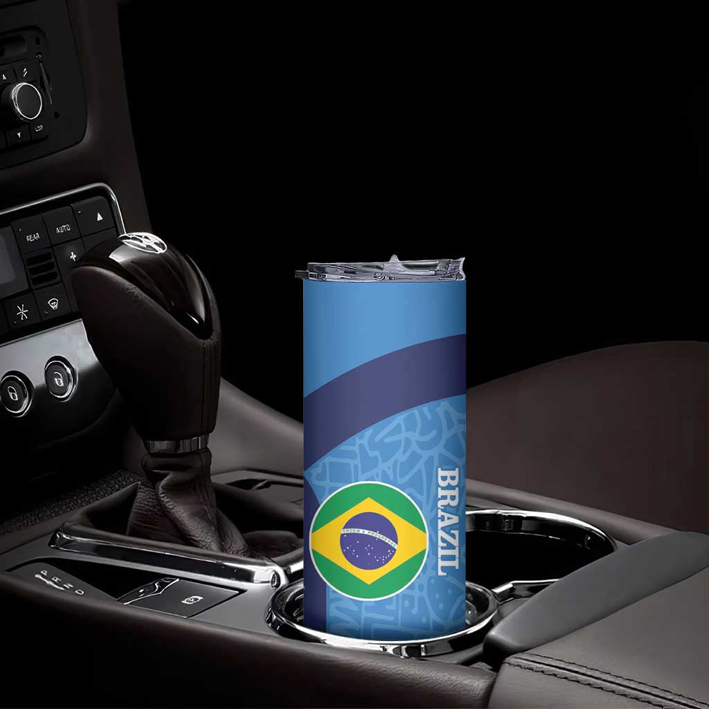 Custom Brazil Football Skinny Tumbler Vamos Selecao - Blue - Wonder Print Shop