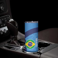 Custom Brazil Football Skinny Tumbler Vamos Selecao - Blue - Wonder Print Shop