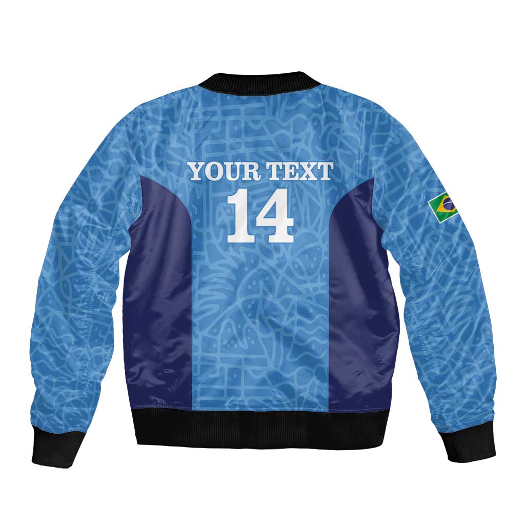 Custom Brazil Football Sleeve Zip Bomber Jacket Vamos Selecao - Blue - Wonder Print Shop