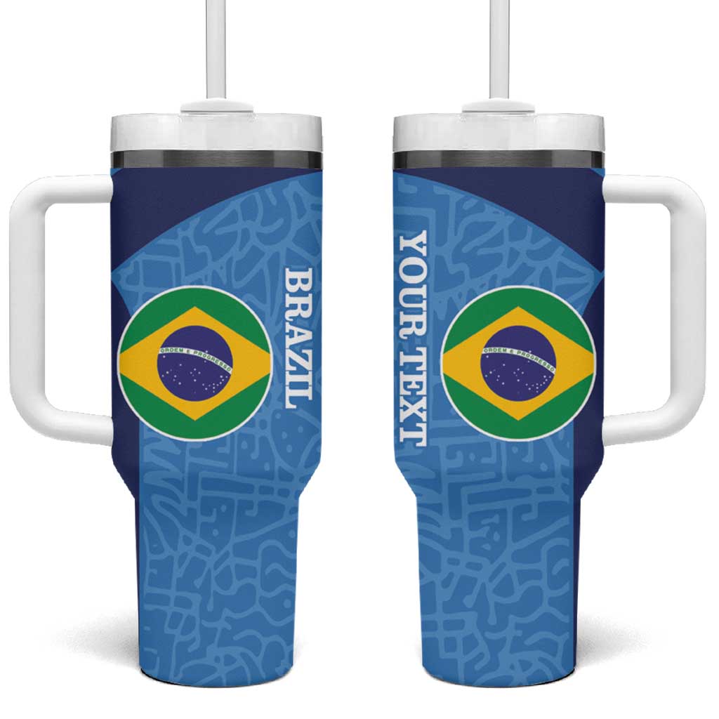Custom Brazil Football Tumbler With Handle Vamos Selecao - Blue - Wonder Print Shop