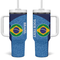 Custom Brazil Football Tumbler With Handle Vamos Selecao - Blue - Wonder Print Shop