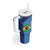 Custom Brazil Football Tumbler With Handle Vamos Selecao - Blue - Wonder Print Shop