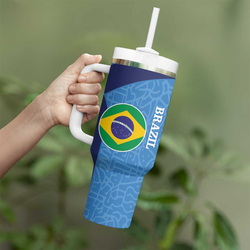 Custom Brazil Football Tumbler With Handle Vamos Selecao - Blue - Wonder Print Shop