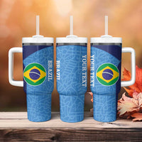 Custom Brazil Football Tumbler With Handle Vamos Selecao - Blue - Wonder Print Shop