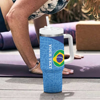 Custom Brazil Football Tumbler With Handle Vamos Selecao - Blue - Wonder Print Shop