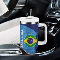 Custom Brazil Football Tumbler With Handle Vamos Selecao - Blue - Wonder Print Shop