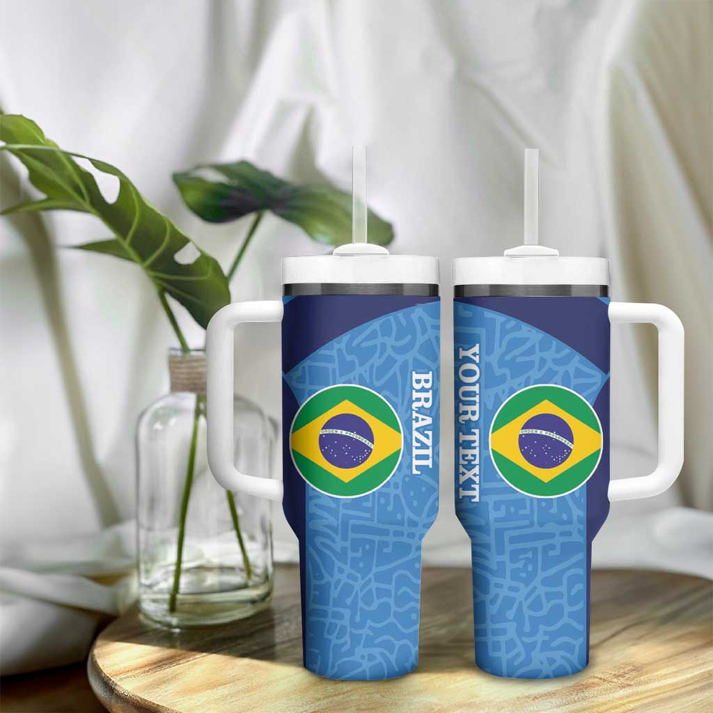 Custom Brazil Football Tumbler With Handle Vamos Selecao - Blue - Wonder Print Shop