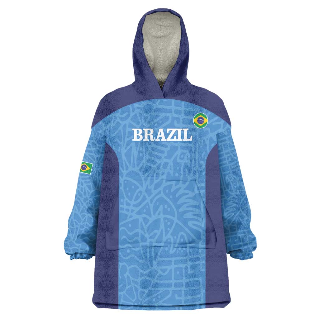 Custom Brazil Football Wearable Blanket Hoodie Vamos Selecao - Blue - Wonder Print Shop