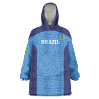 Custom Brazil Football Wearable Blanket Hoodie Vamos Selecao - Blue - Wonder Print Shop