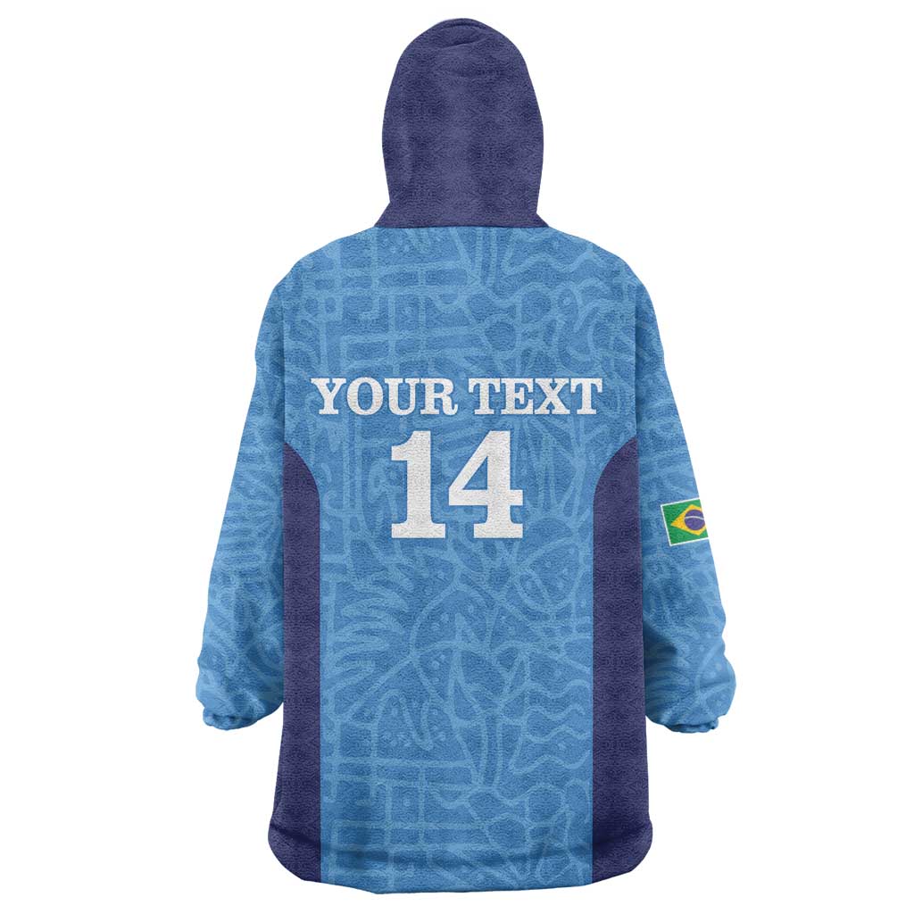 Custom Brazil Football Wearable Blanket Hoodie Vamos Selecao - Blue - Wonder Print Shop