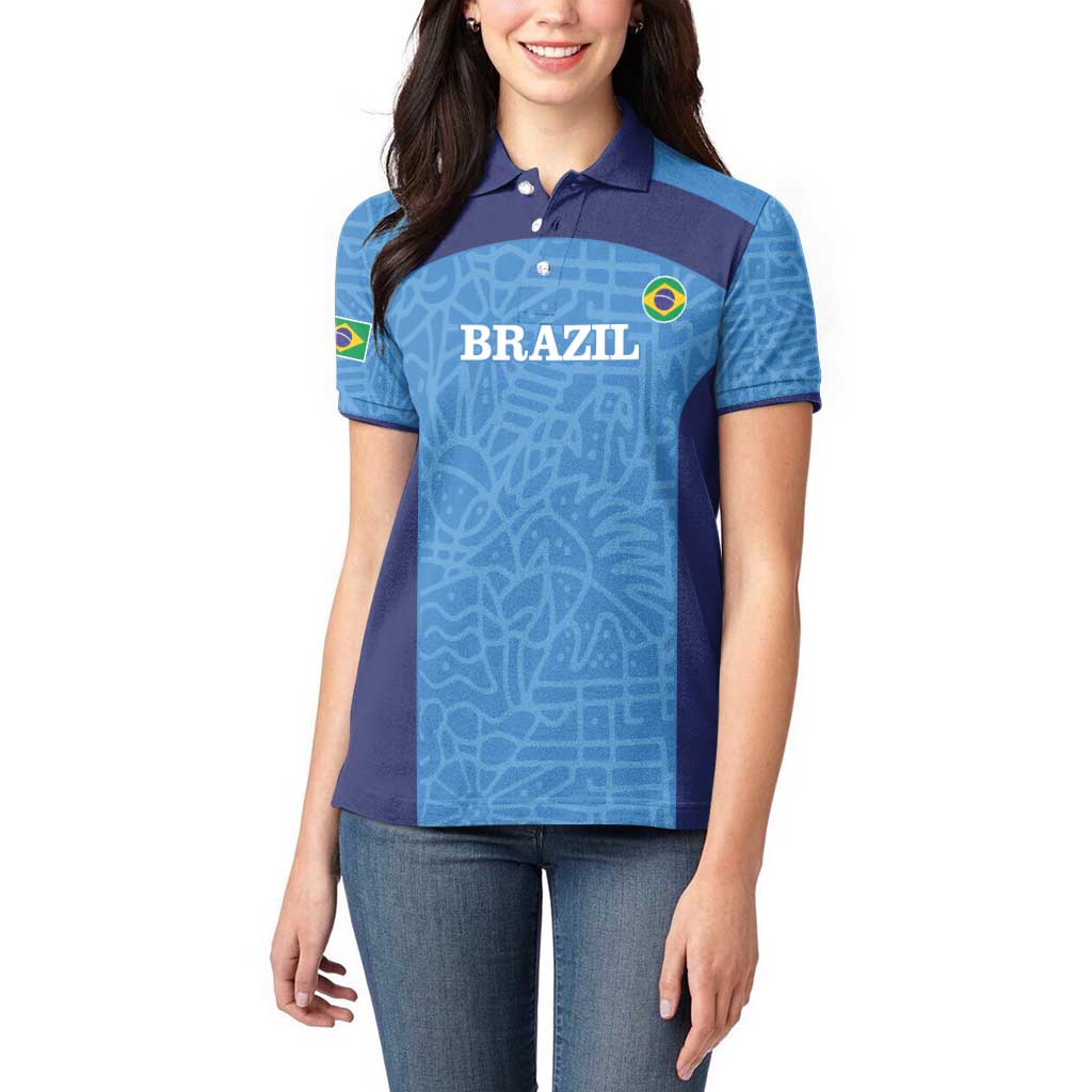 Custom Brazil Football Women Polo Shirt Vamos Selecao - Blue - Wonder Print Shop