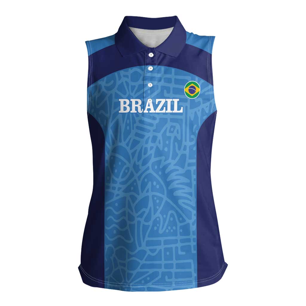 Custom Brazil Football Women Sleeveless Polo Shirt Vamos Selecao - Blue - Wonder Print Shop