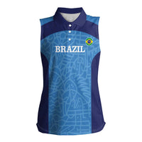 Custom Brazil Football Women Sleeveless Polo Shirt Vamos Selecao - Blue - Wonder Print Shop