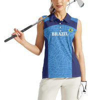 Custom Brazil Football Women Sleeveless Polo Shirt Vamos Selecao - Blue - Wonder Print Shop