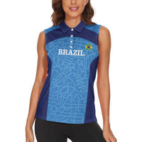 Custom Brazil Football Women Sleeveless Polo Shirt Vamos Selecao - Blue - Wonder Print Shop