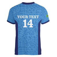 Custom Brazil Football Women V-Neck T-Shirt Vamos Selecao - Blue - Wonder Print Shop