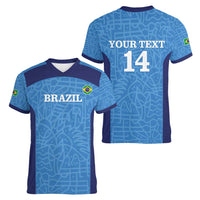 Custom Brazil Football Women V-Neck T-Shirt Vamos Selecao - Blue - Wonder Print Shop