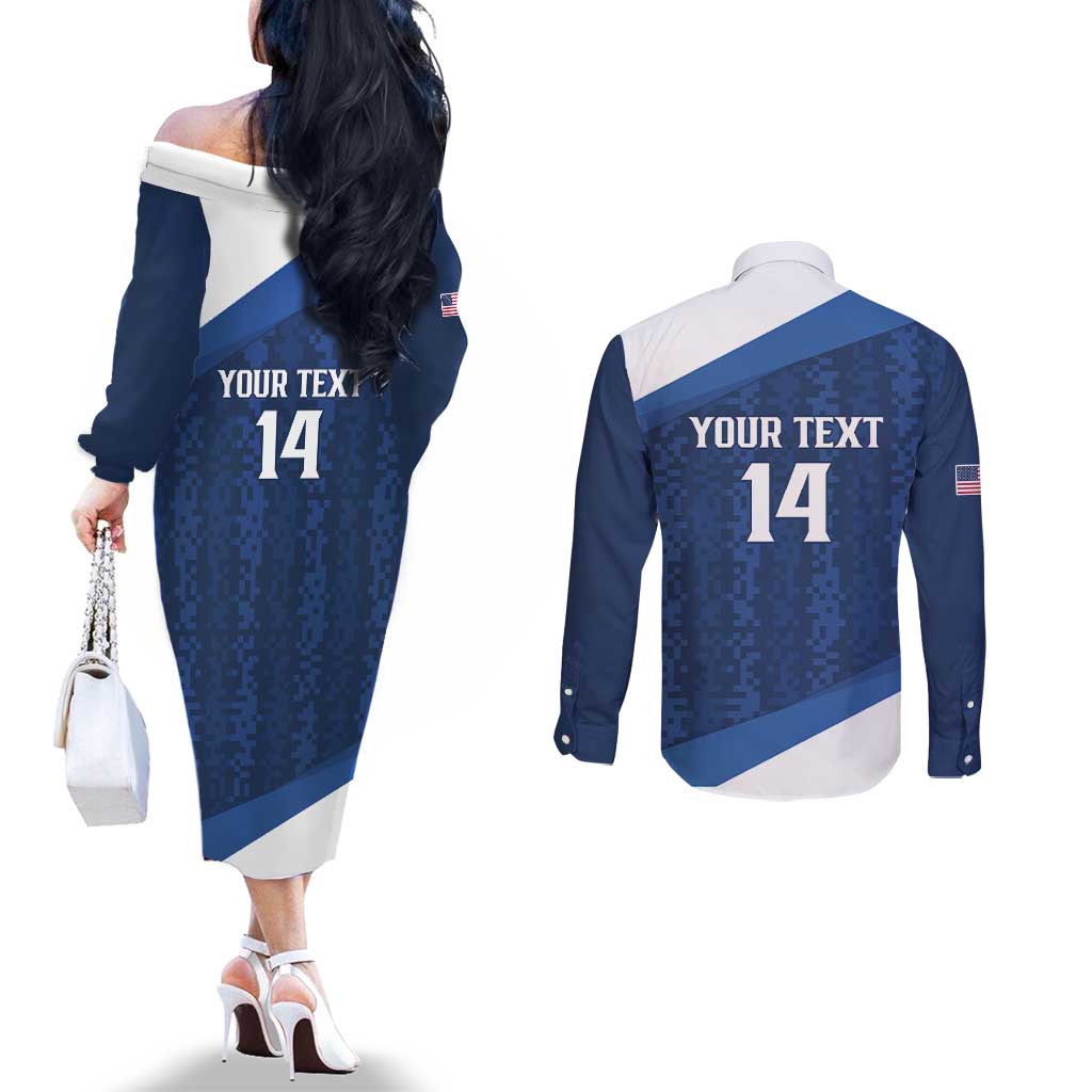 Custom USA Rugby 2025 Couples Matching Off The Shoulder Long Sleeve Dress and Long Sleeve Button Shirt Go Champions Eagles