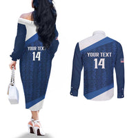 Custom USA Rugby 2025 Couples Matching Off The Shoulder Long Sleeve Dress and Long Sleeve Button Shirt Go Champions Eagles