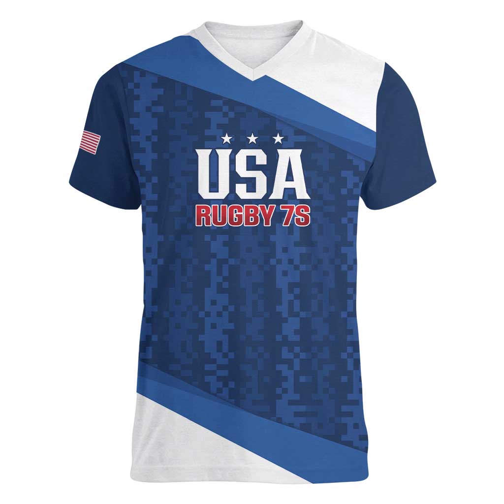 Custom USA Rugby 2025 Women V-Neck T-Shirt Go Champions Eagles - Wonder Print Shop
