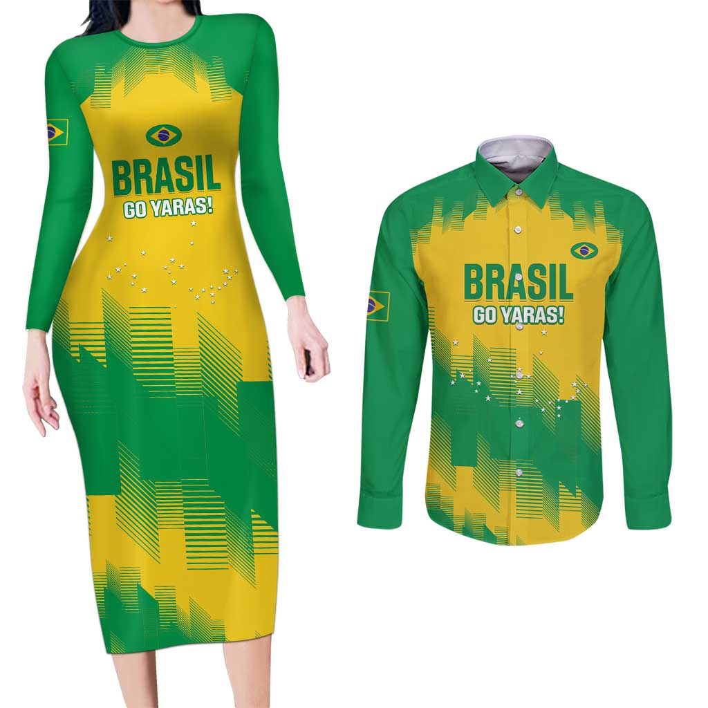Custom Brasil Rugby 2025 Couples Matching Long Sleeve Bodycon Dress and Long Sleeve Button Shirt Go Champions Yaras - Wonder Print Shop