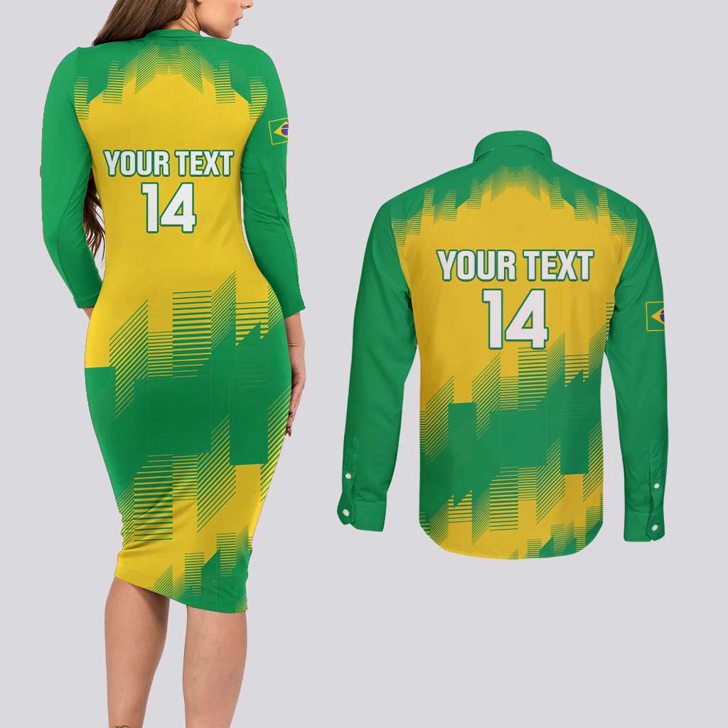Custom Brasil Rugby 2025 Couples Matching Long Sleeve Bodycon Dress and Long Sleeve Button Shirt Go Champions Yaras - Wonder Print Shop