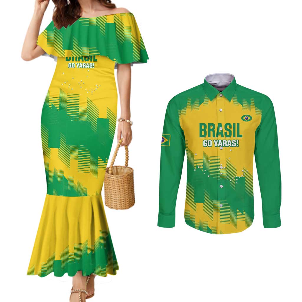 Custom Brasil Rugby 2025 Couples Matching Mermaid Dress and Long Sleeve Button Shirt Go Champions Yaras