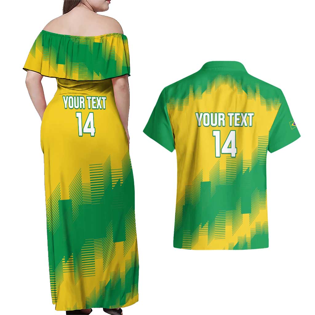 Custom Brasil Rugby 2025 Couples Matching Off Shoulder Maxi Dress and Hawaiian Shirt Go Champions Yaras - Wonder Print Shop