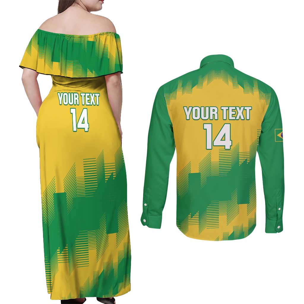 Custom Brasil Rugby 2025 Couples Matching Off Shoulder Maxi Dress and Long Sleeve Button Shirt Go Champions Yaras - Wonder Print Shop