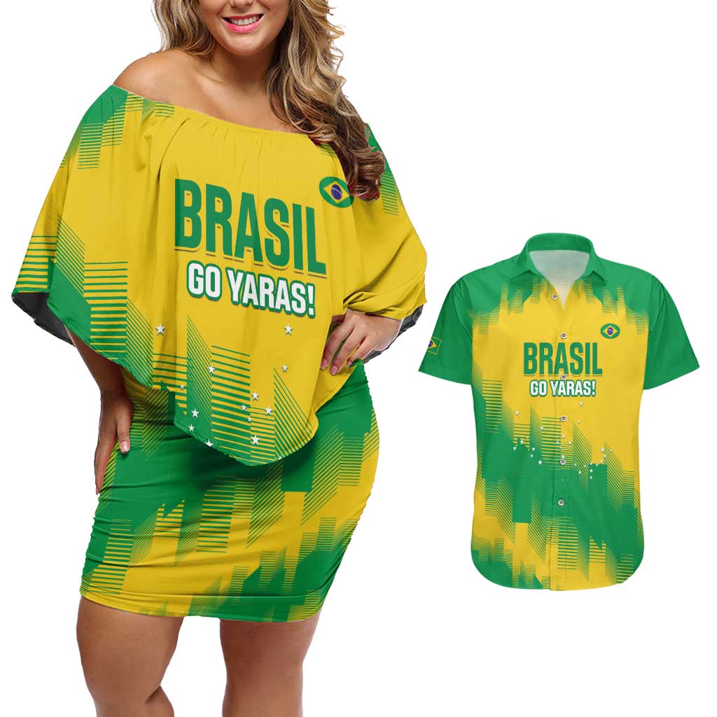 Custom Brasil Rugby 2025 Couples Matching Off Shoulder Short Dress and Hawaiian Shirt Go Champions Yaras - Wonder Print Shop