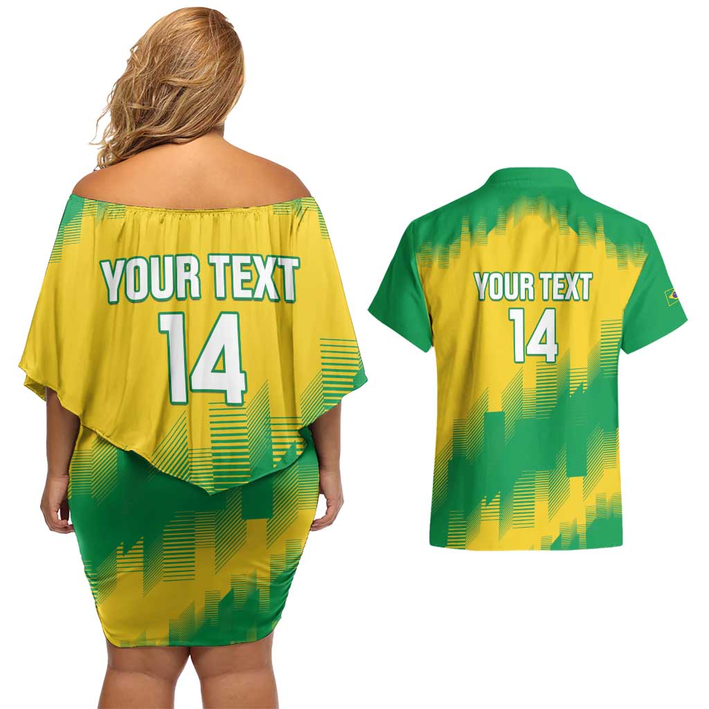 Custom Brasil Rugby 2025 Couples Matching Off Shoulder Short Dress and Hawaiian Shirt Go Champions Yaras - Wonder Print Shop