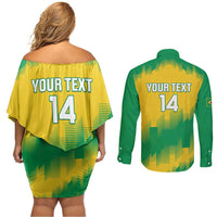 Custom Brasil Rugby 2025 Couples Matching Off Shoulder Short Dress and Long Sleeve Button Shirt Go Champions Yaras - Wonder Print Shop